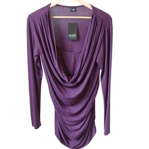NWT OLIAN Maternity Draping Cowl Neck Long Sleeve Ruched Tunic Top Purple Medium